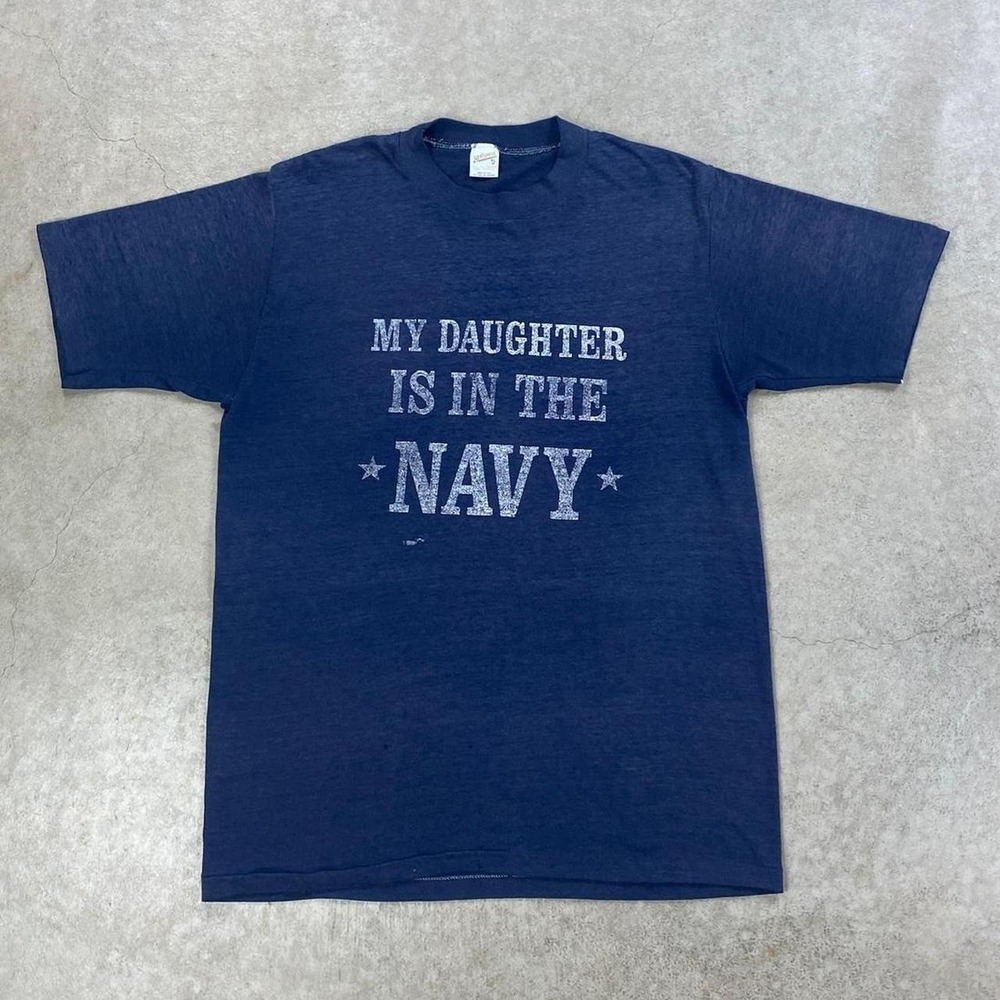 Vintage 70s US Navy Shirt Size XL Navy Blue My Daughter Is In The Navy Military